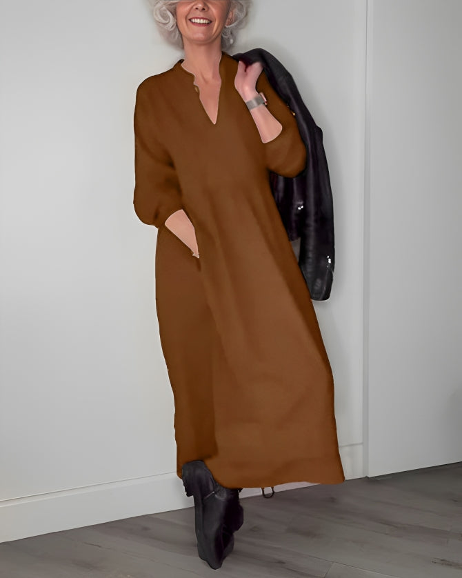 Women's Relaxed Long-Sleeve Cocktail Maxi Dress