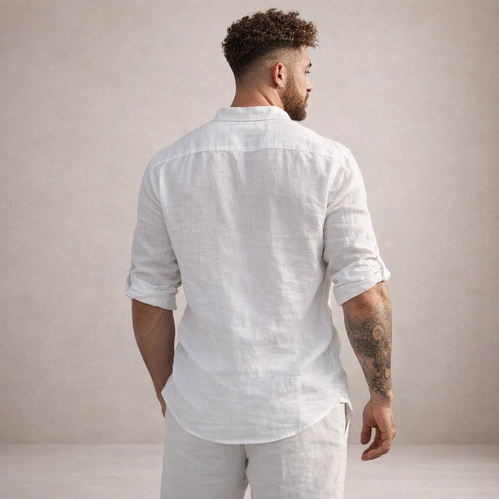 Men's Roll Sleeve Open Placket Linen Shirt