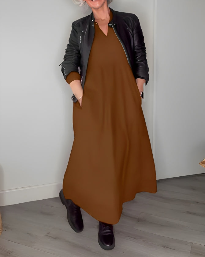 Women's Relaxed Long-Sleeve Cocktail Maxi Dress