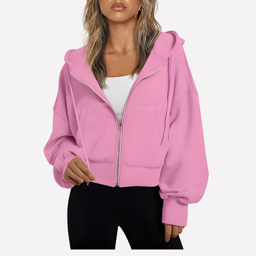 Women's Relaxed Cropped Zip-Through Hooded Top