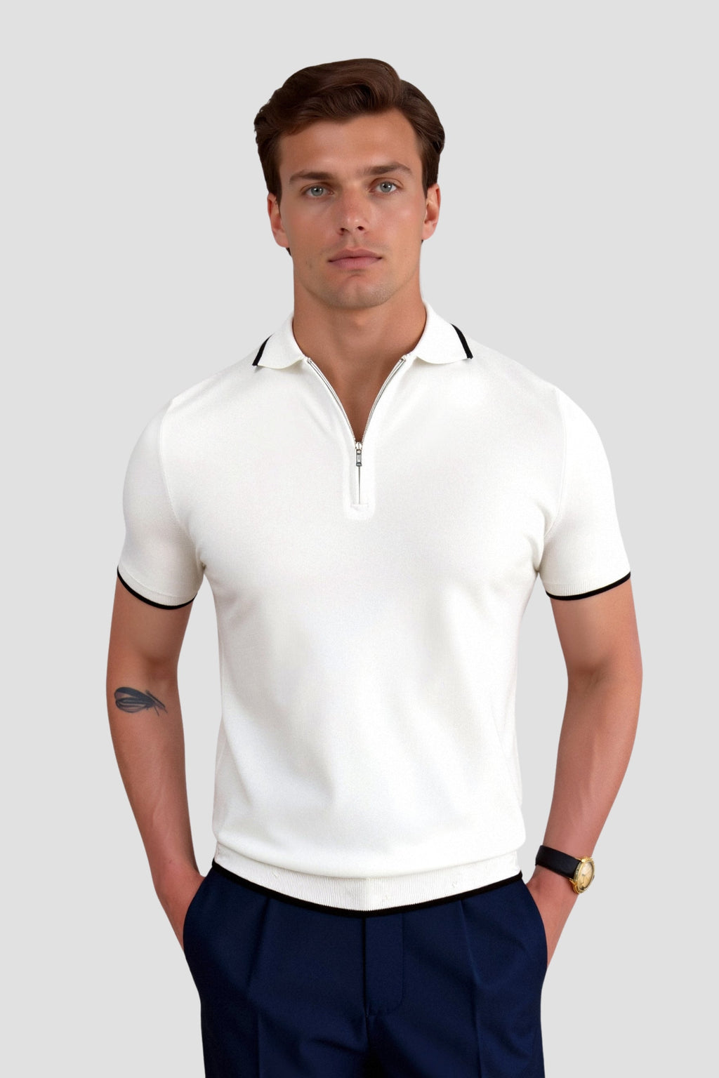 Men's Knitted Zip-Neck Summer Polo