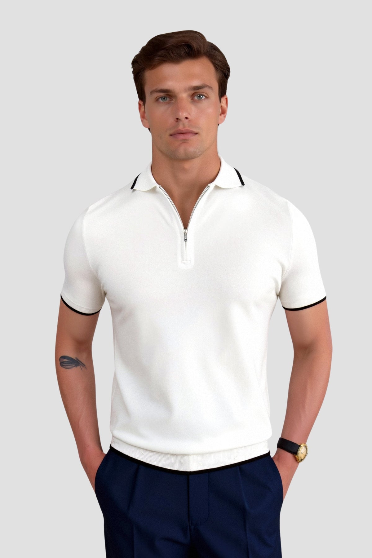 Men's Knitted Zip-Neck Summer Polo