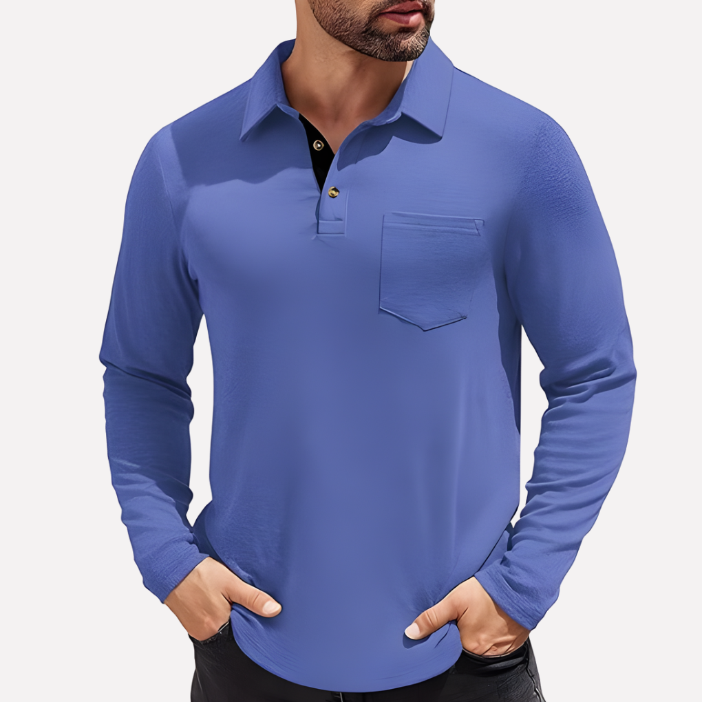 Men's Casual Fit Chest Pocket Long Sleeve Polo