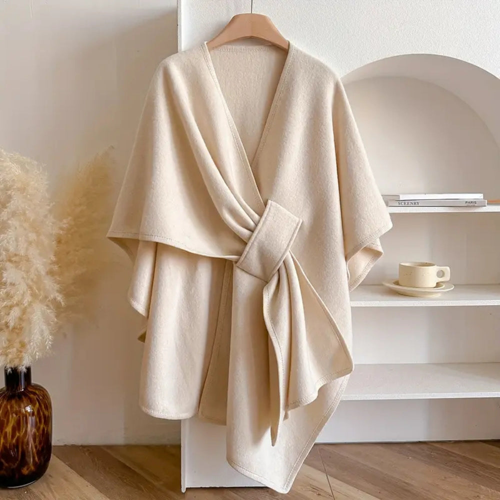 Women's Windproof Poncho Topcoat with Belt