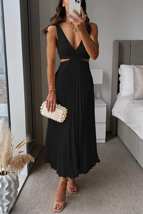 Women's Cut-Out V-Neck Pleated Evening Maxi Dress