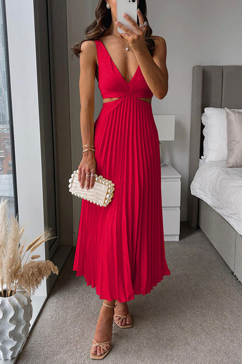 Women's Cut-Out V-Neck Pleated Evening Maxi Dress