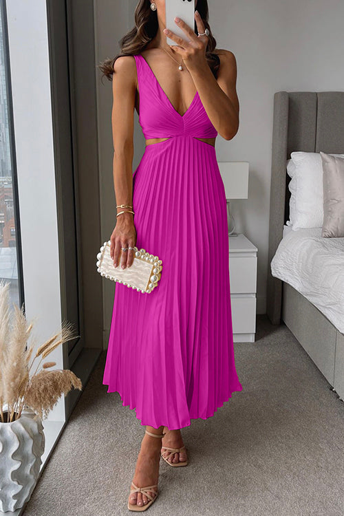 Women's Cut-Out V-Neck Pleated Evening Maxi Dress