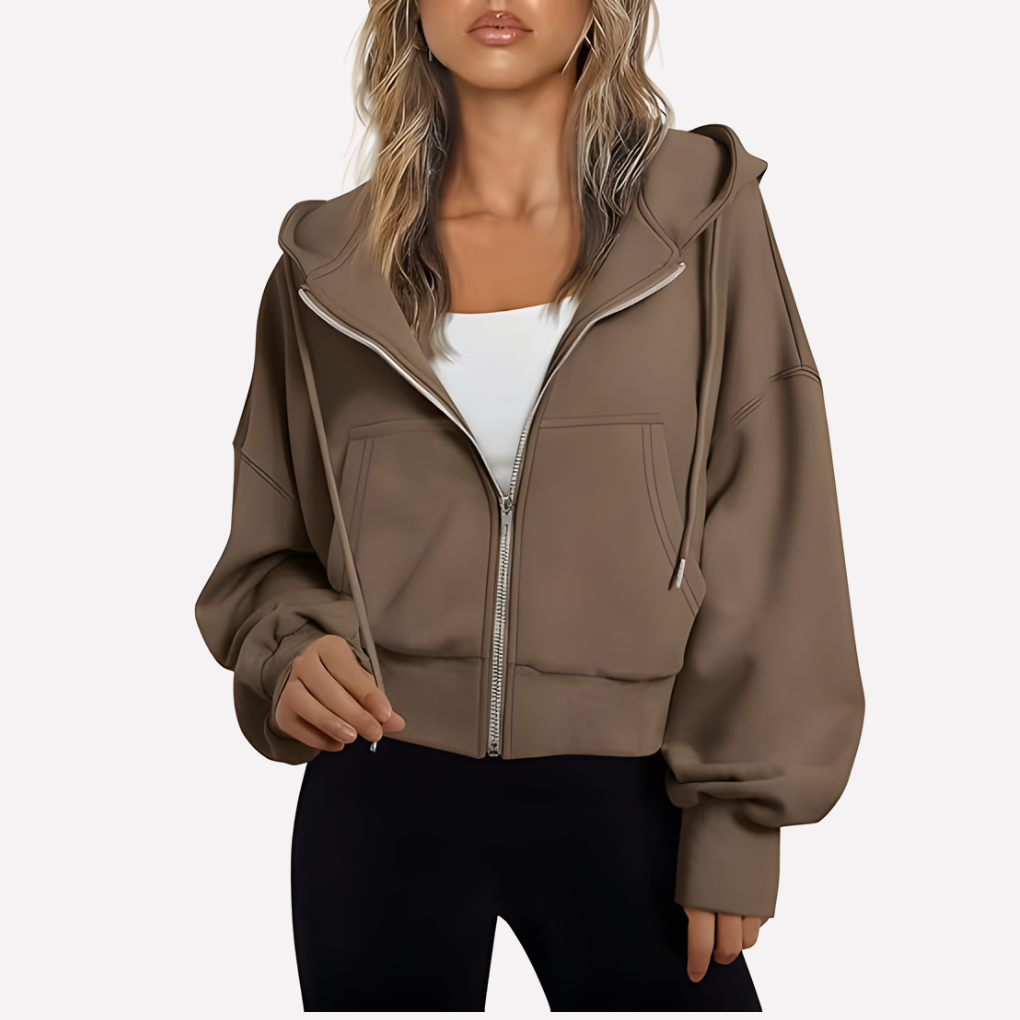 Women's Relaxed Cropped Zip-Through Hooded Top