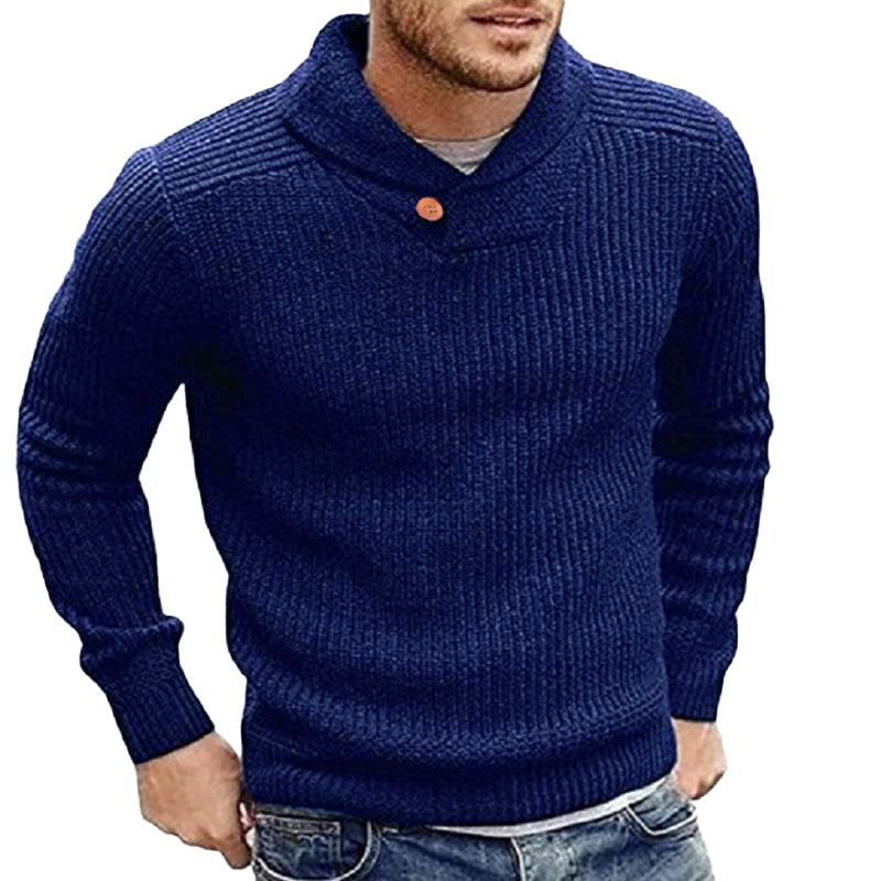 Men's Button Detail Ribbed Shawl Collar Pullover