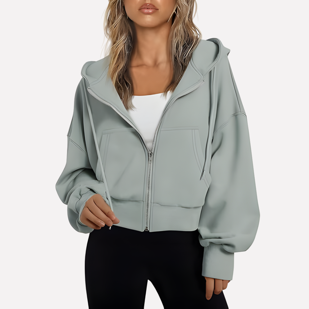 Women's Relaxed Cropped Zip-Through Hooded Top