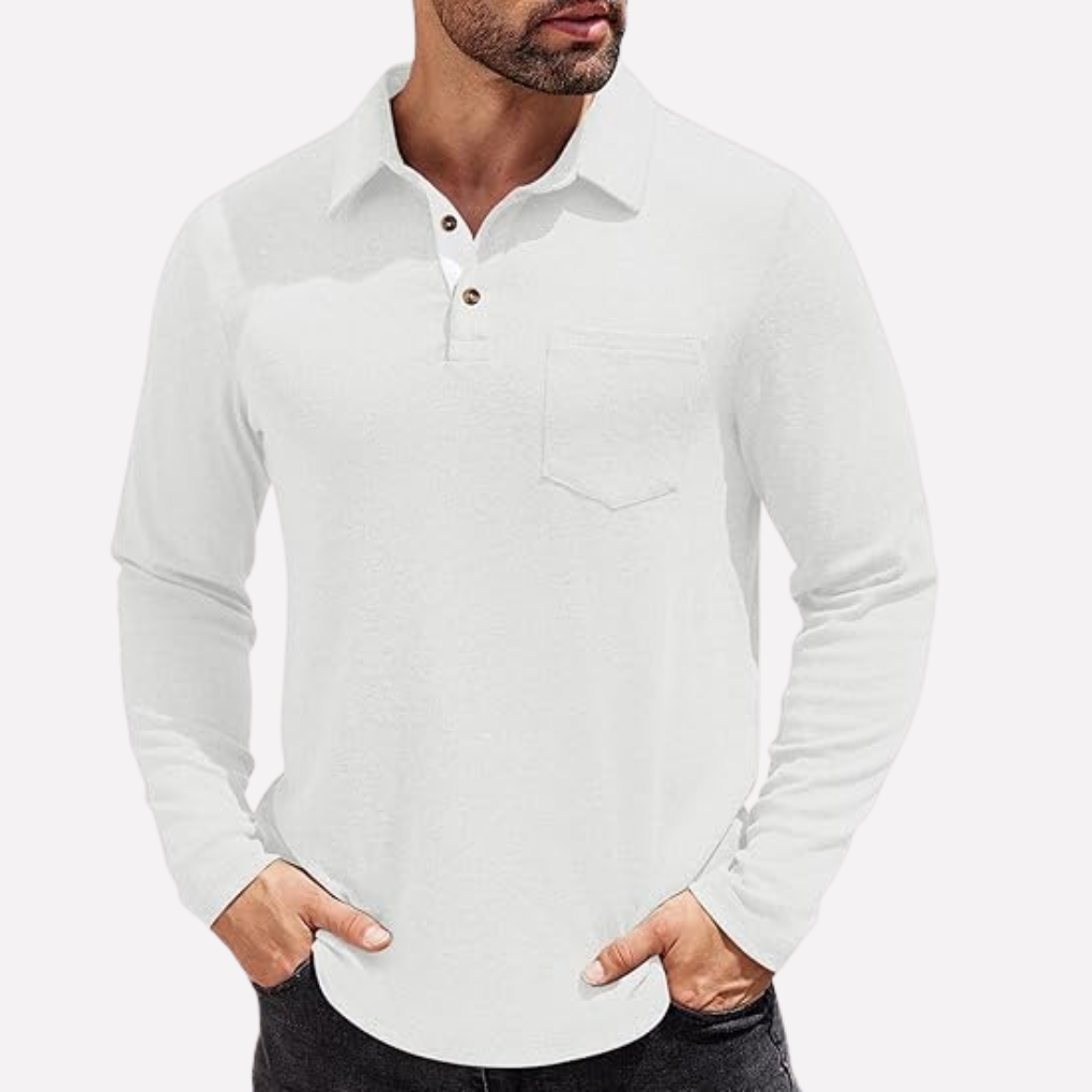 Men's Casual Fit Chest Pocket Long Sleeve Polo