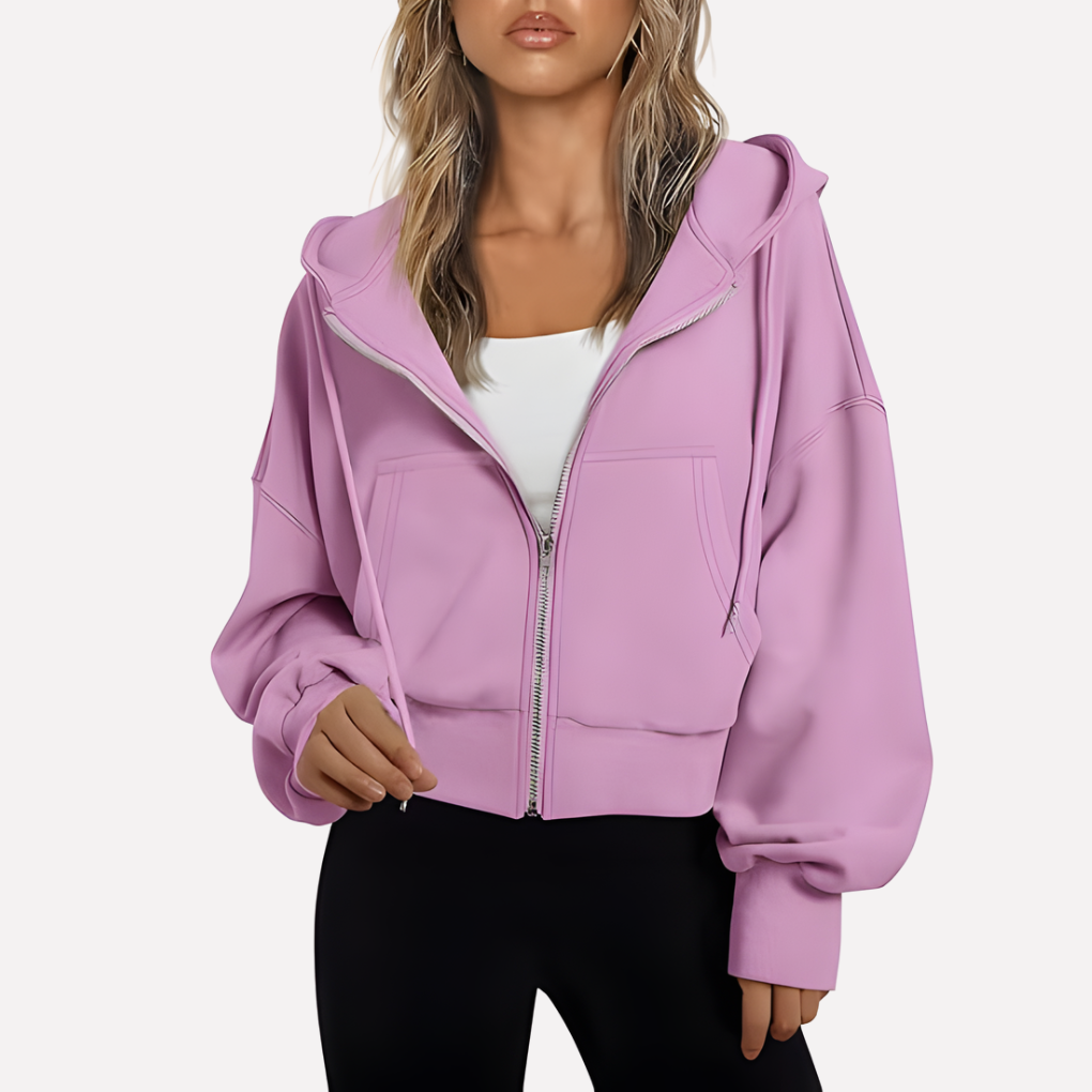 Women's Relaxed Cropped Zip-Through Hooded Top