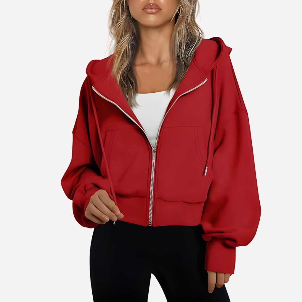 Women's Relaxed Cropped Zip-Through Hooded Top