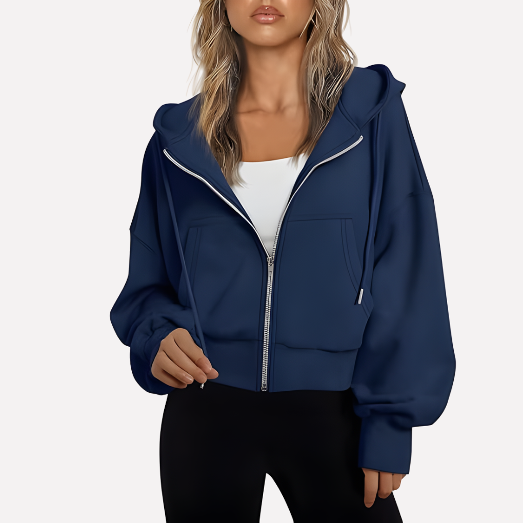Women's Relaxed Cropped Zip-Through Hooded Top