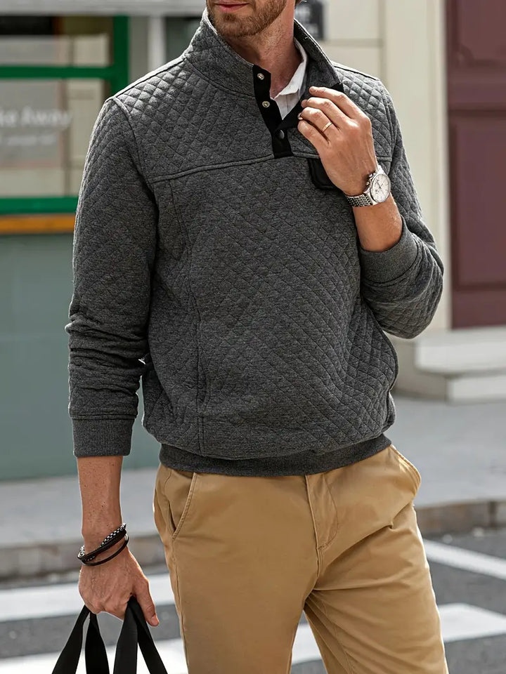 Men's Quilted Button Stand Collar Pullover