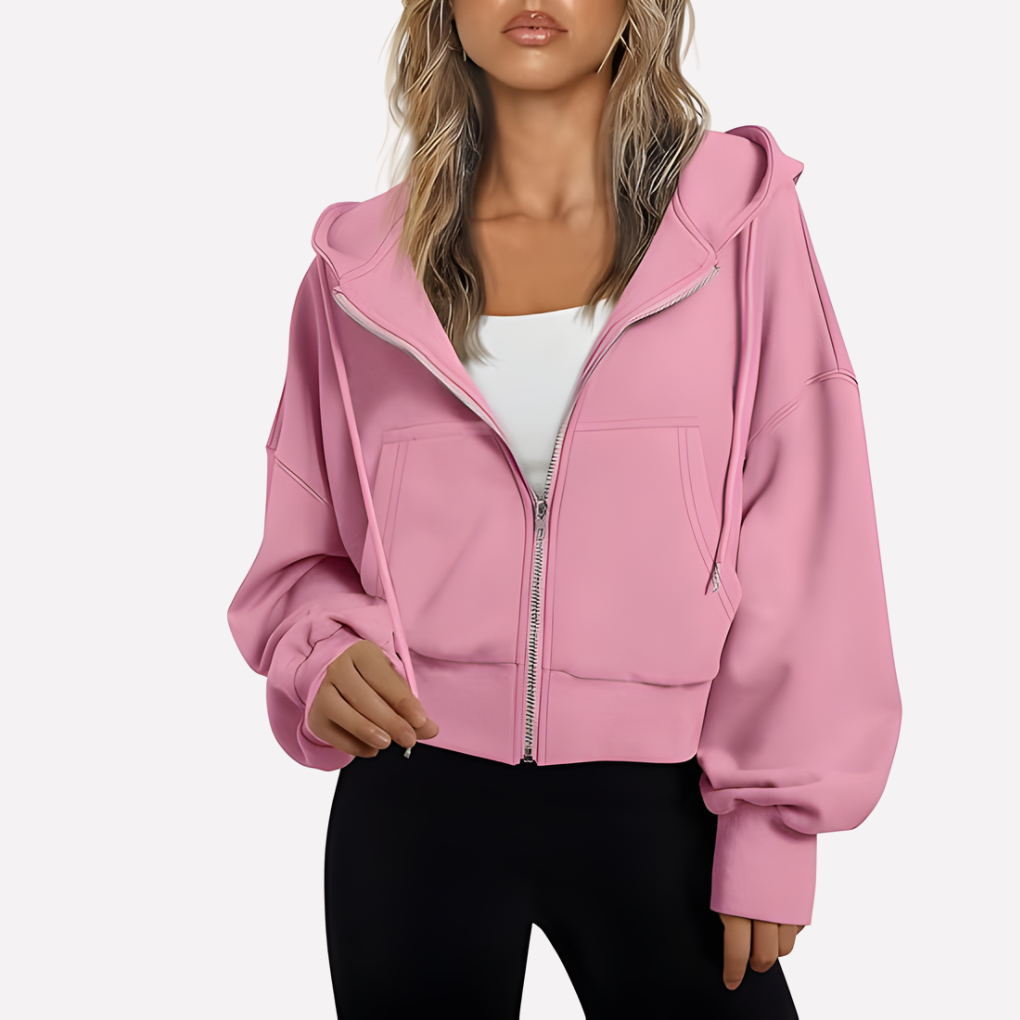 Women's Relaxed Cropped Zip-Through Hooded Top