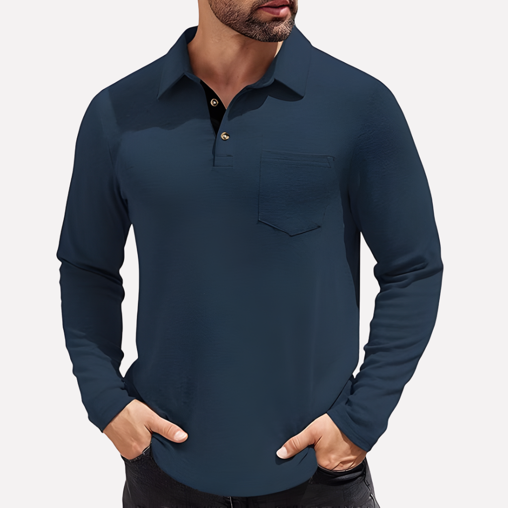 Men's Casual Fit Chest Pocket Long Sleeve Polo