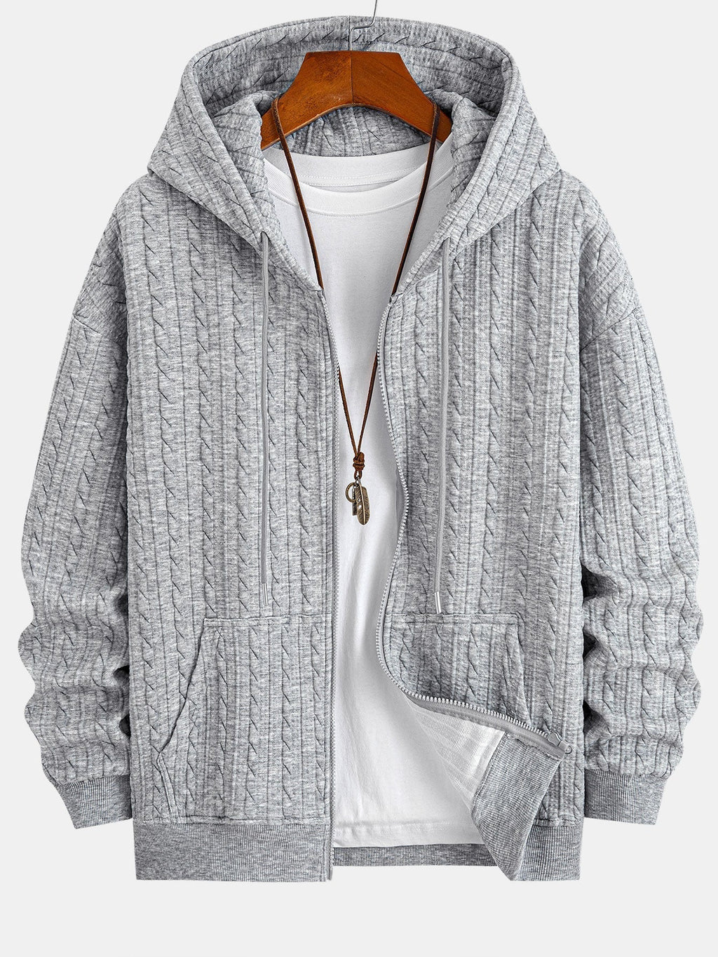 Men's Textured Jacquard Hooded Top Tracksuit Set
