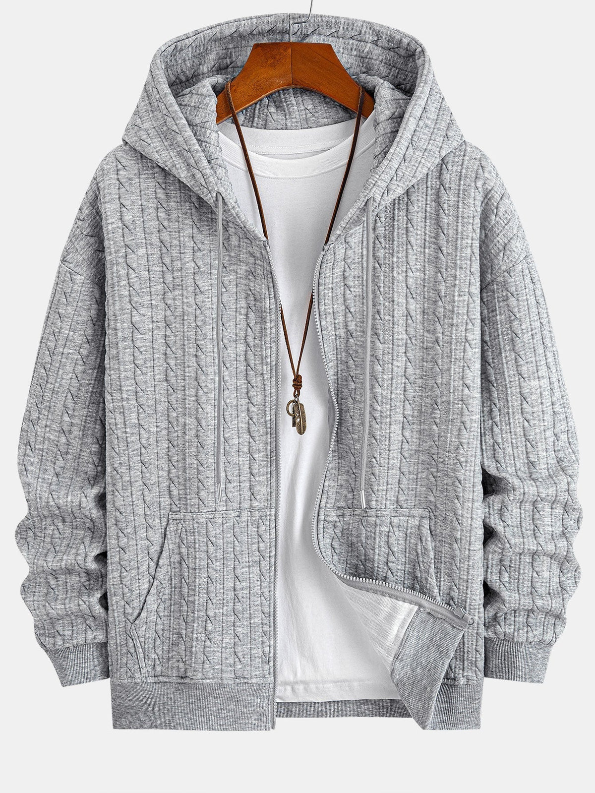Men's Textured Jacquard Hooded Top Tracksuit Set