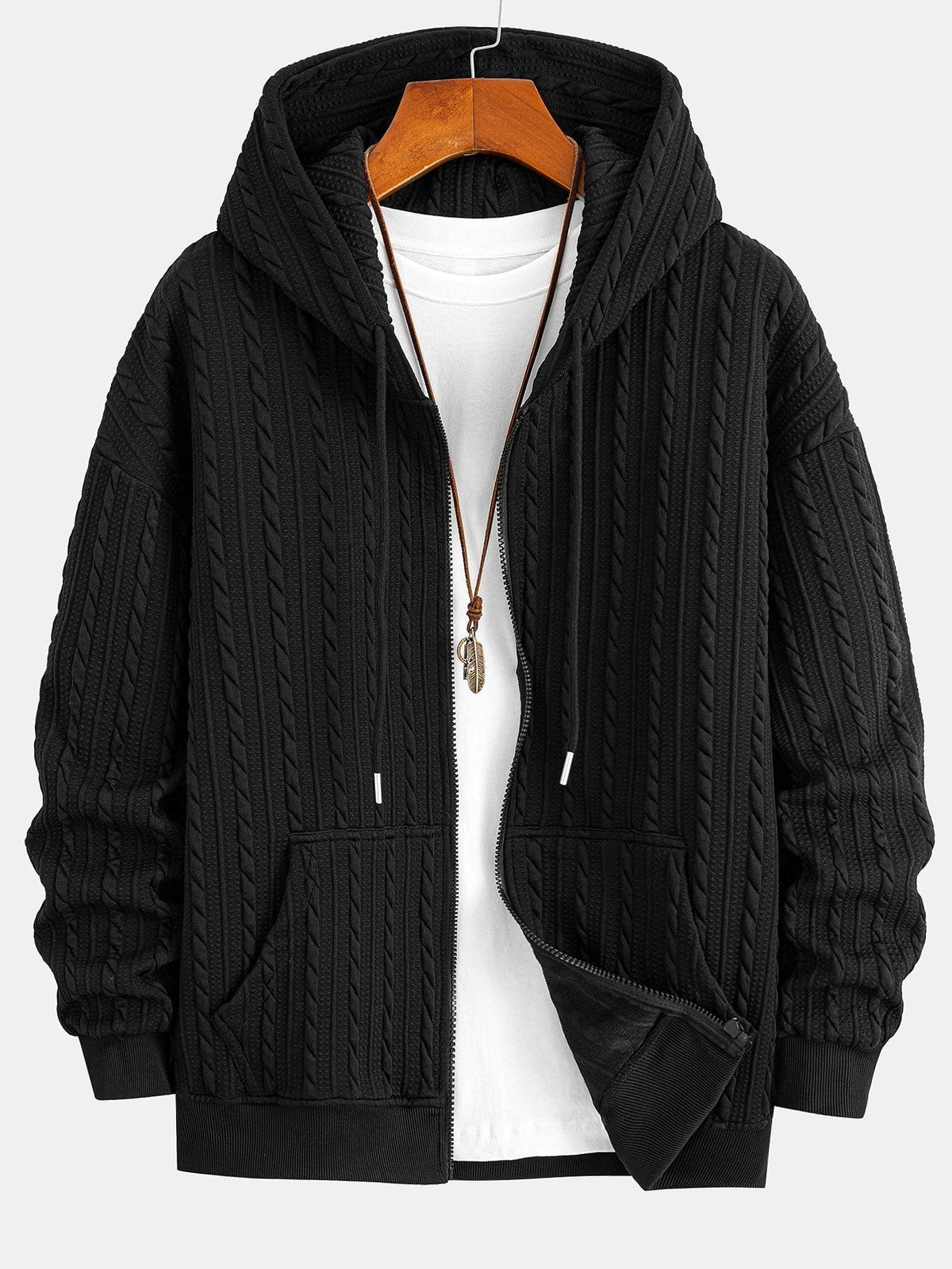 Men's Textured Jacquard Hooded Top Tracksuit Set
