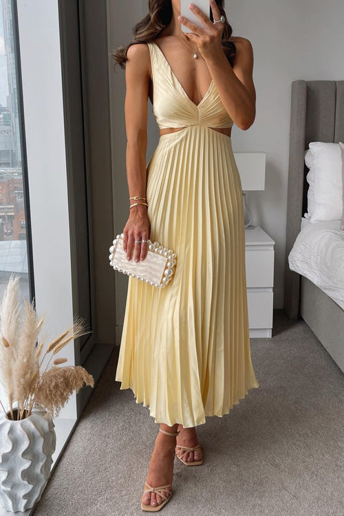 Women's Cut-Out V-Neck Pleated Evening Maxi Dress