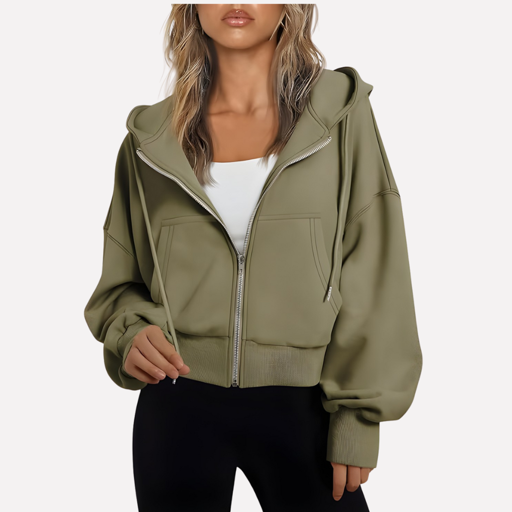 Women's Relaxed Cropped Zip-Through Hooded Top