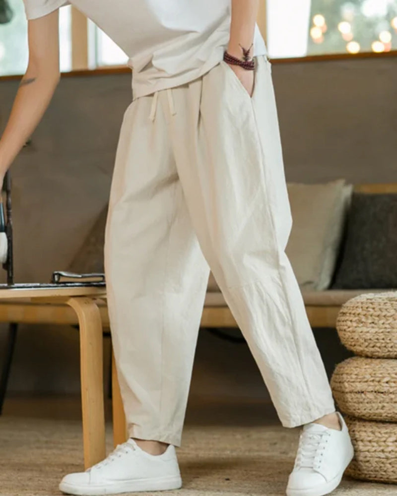 Men's Tapered Cotton Drawstring Trousers