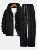 Men's Textured Jacquard Hooded Top Tracksuit Set