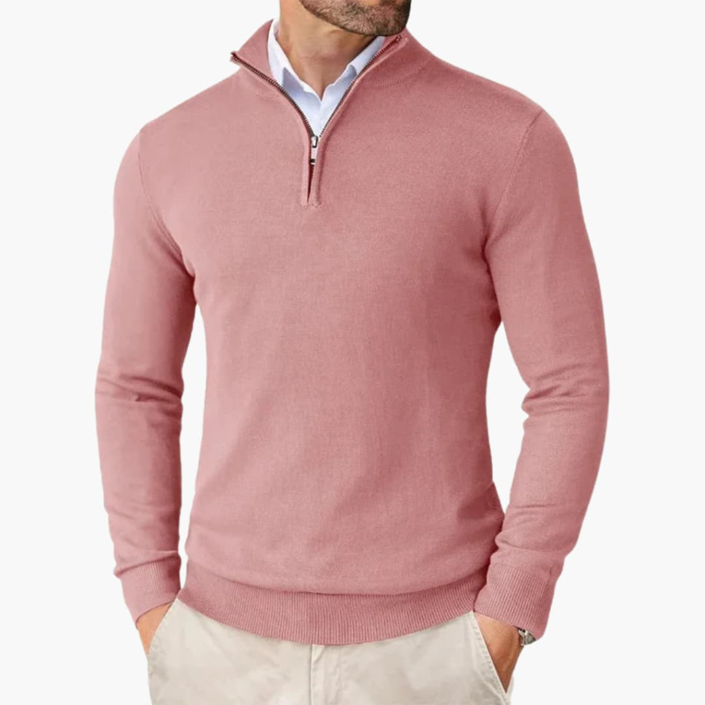 Men's Ribbed Hem Quarter-Zip Knit Pullover