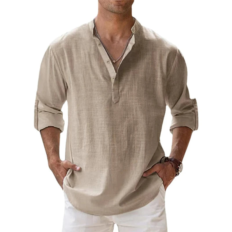 Men's Relaxed Fit Summer Linen Henley