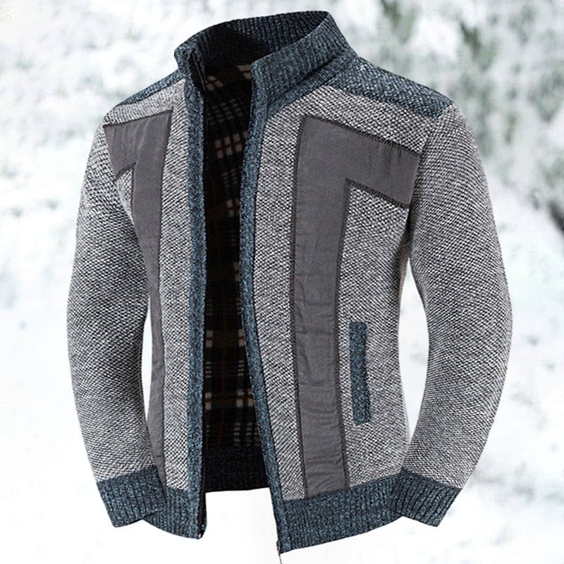 Men's Zip-Through Stand Collar Knit Cardigan