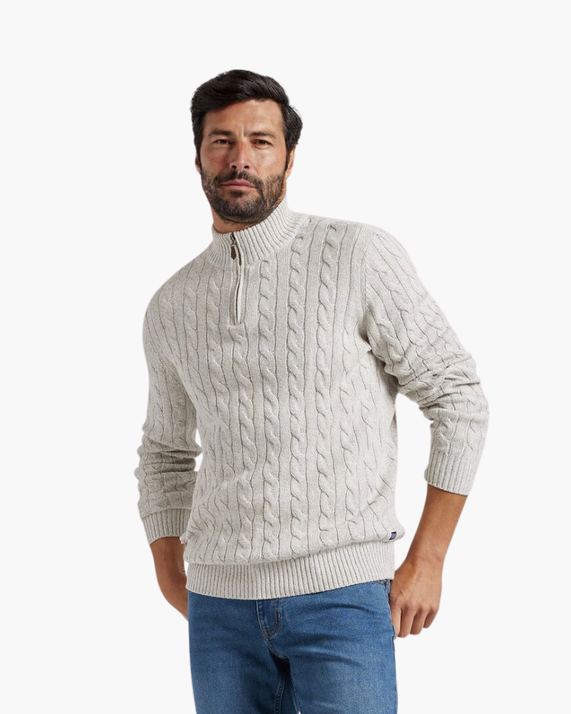 Men's Cotton Cable Knit Half-Zip Pullover