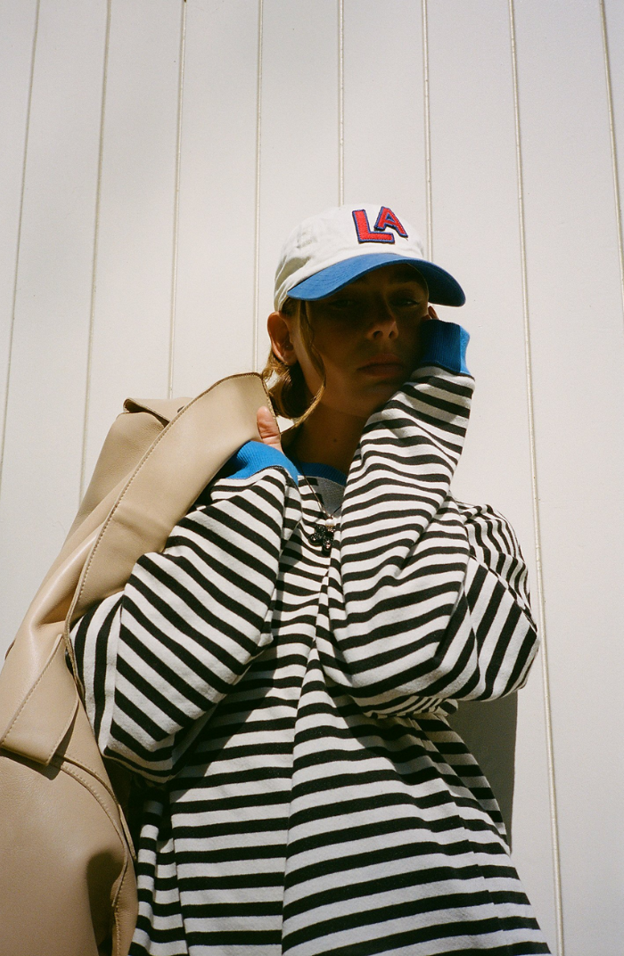 Women's Oversized Stripe Balloon-Sleeve Sweatshirt