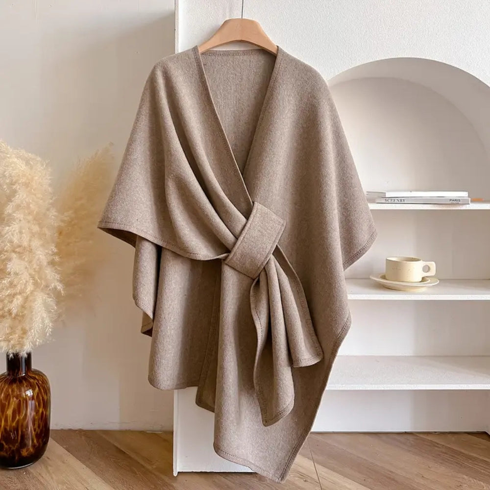 Women's Windproof Poncho Topcoat with Belt