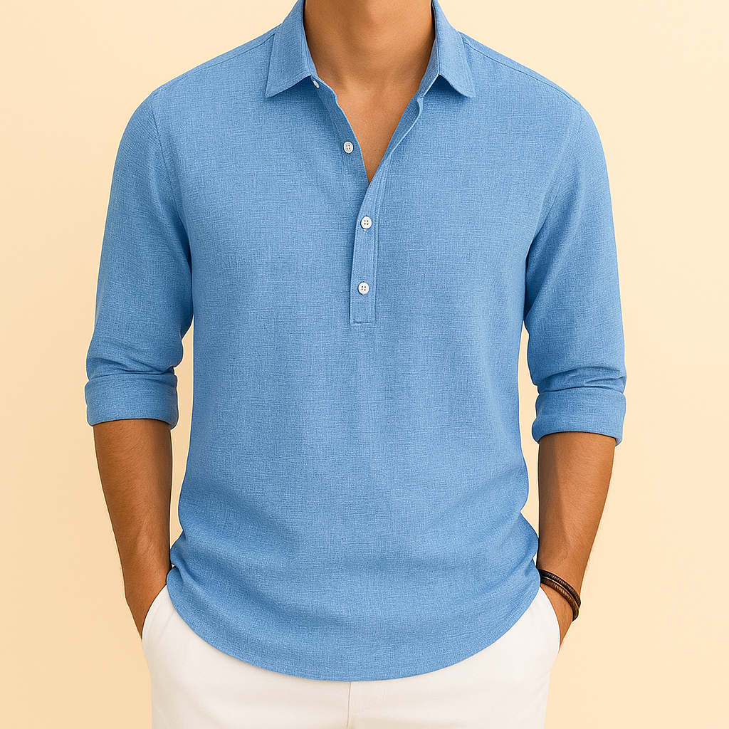 Men's Relaxed Button Neck Long Sleeve Polo