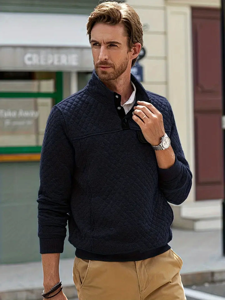 Men's Quilted Button Stand Collar Pullover