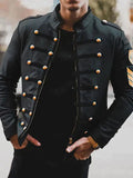 Men's Military Button Detail Stand Collar Jacket