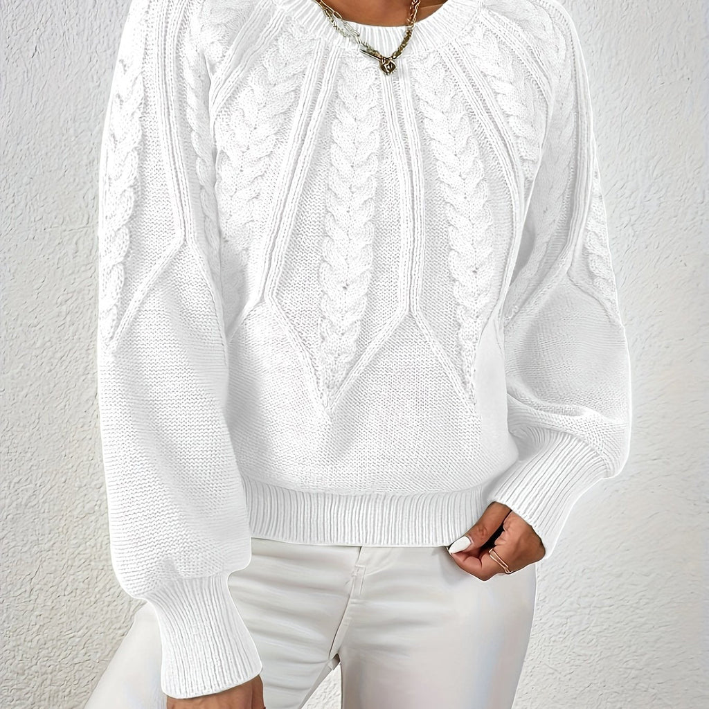 Women's Cable Knit Voluminous-Sleeve Pullover