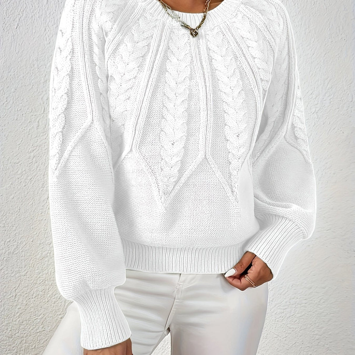 Women's Cable Knit Voluminous-Sleeve Pullover