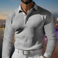 Men's Long Sleeve Textured Buttoned Polo