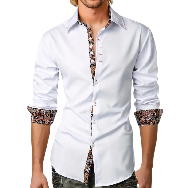 Men's Printed Trim Tailored Button-Up Shirt