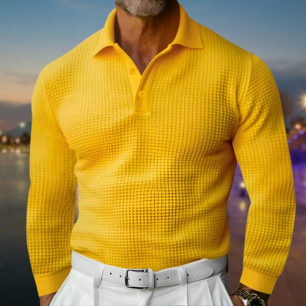 Men's Long Sleeve Textured Buttoned Polo