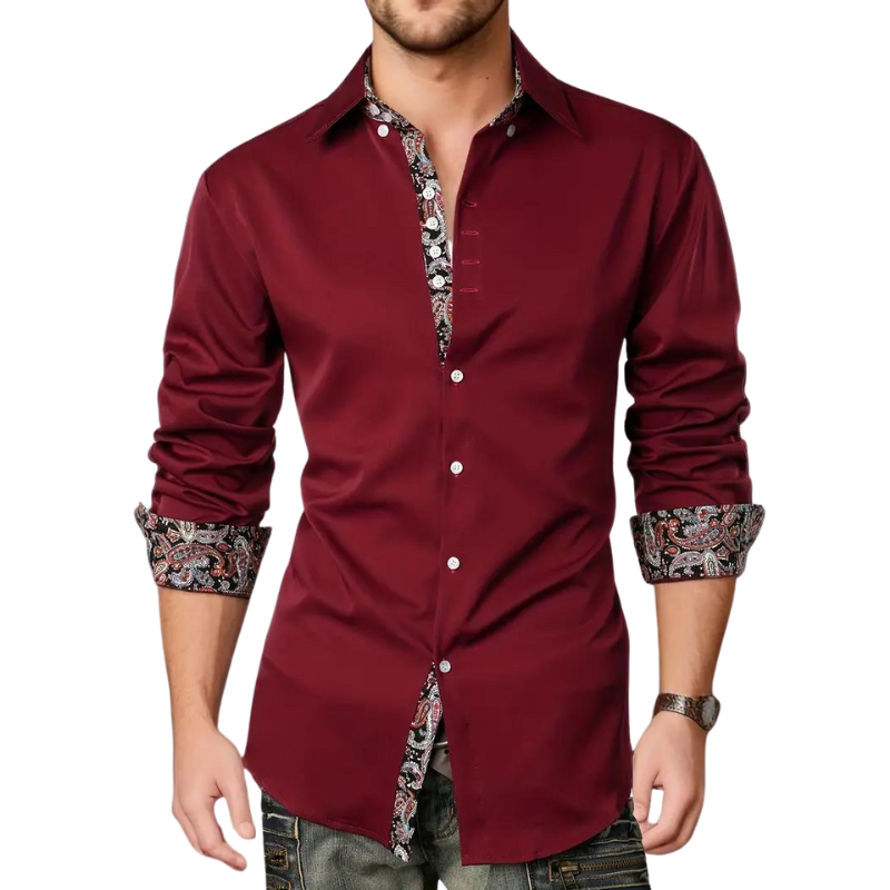 Men's Printed Trim Tailored Button-Up Shirt