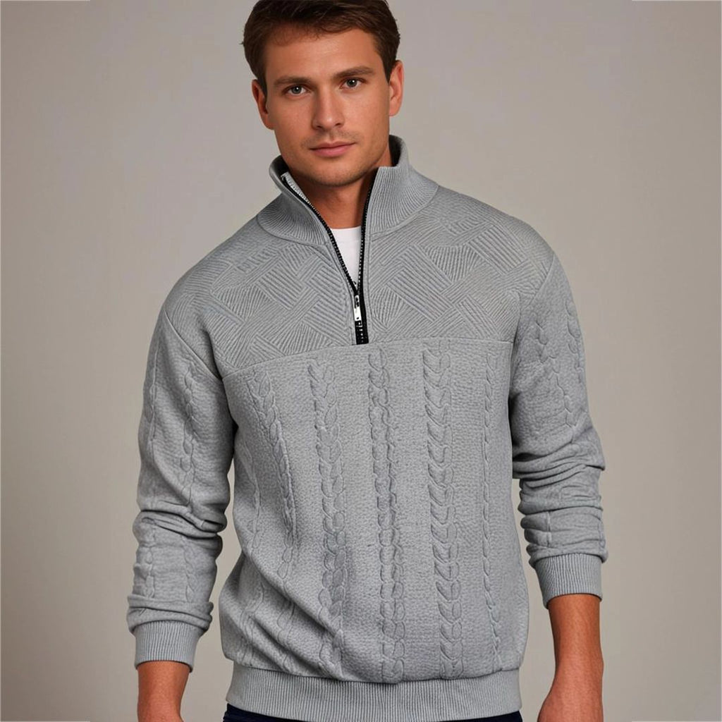 Men's Textured Yoke Cable Knit Half-Zip Pullover