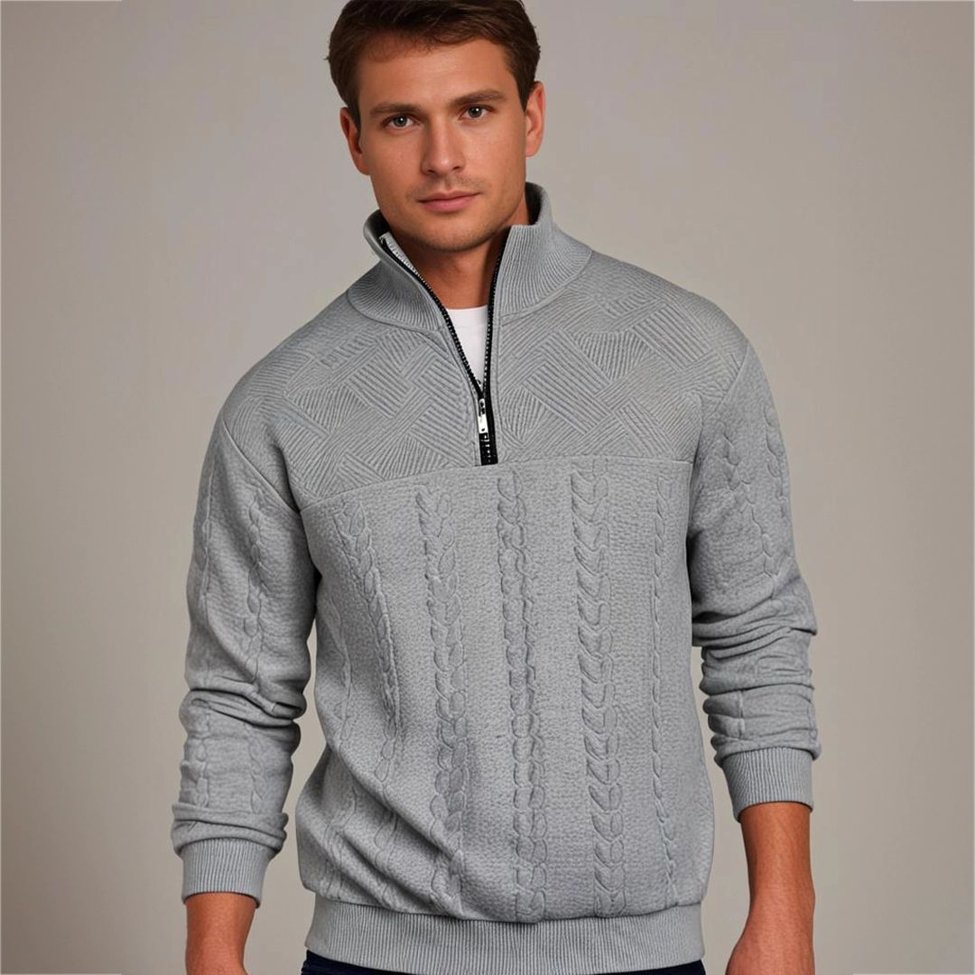 Men's Textured Yoke Cable Knit Half-Zip Pullover