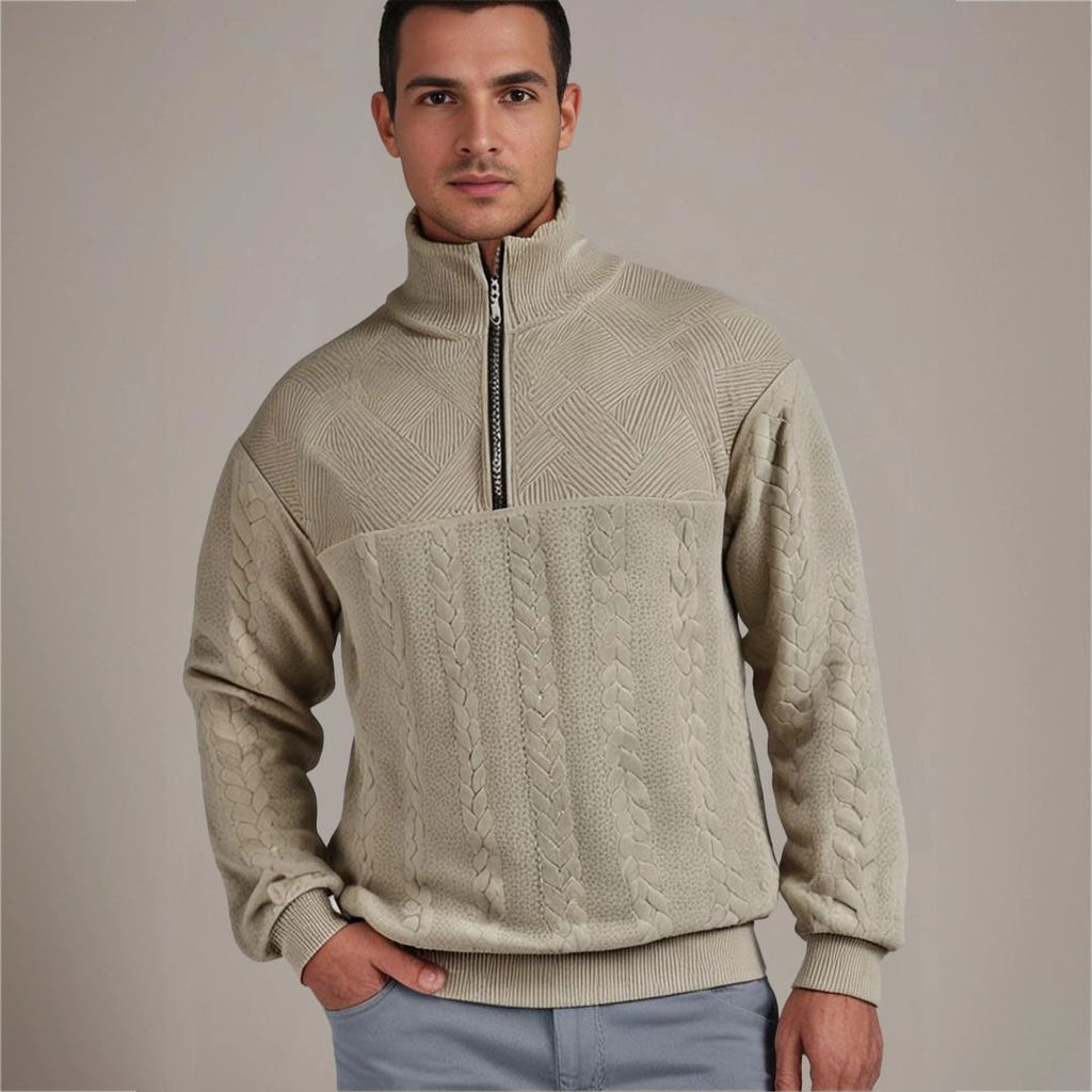 Men's Textured Yoke Cable Knit Half-Zip Pullover