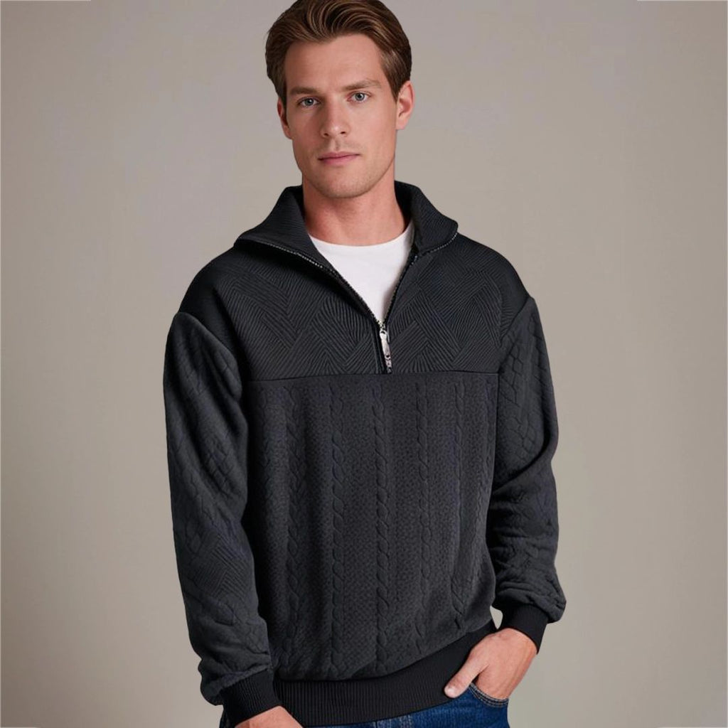 Men's Textured Yoke Cable Knit Half-Zip Pullover