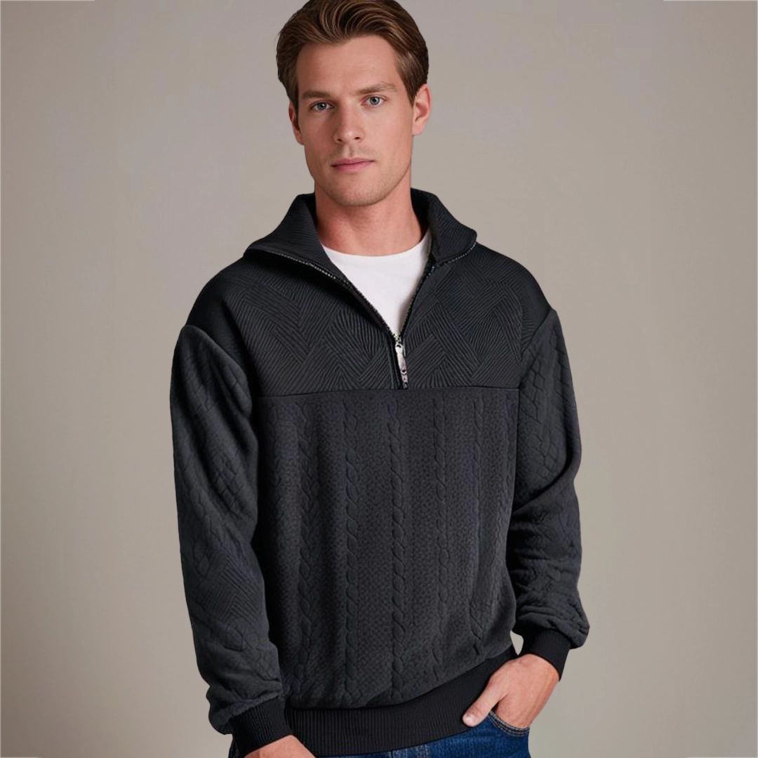 Men's Textured Yoke Cable Knit Half-Zip Pullover