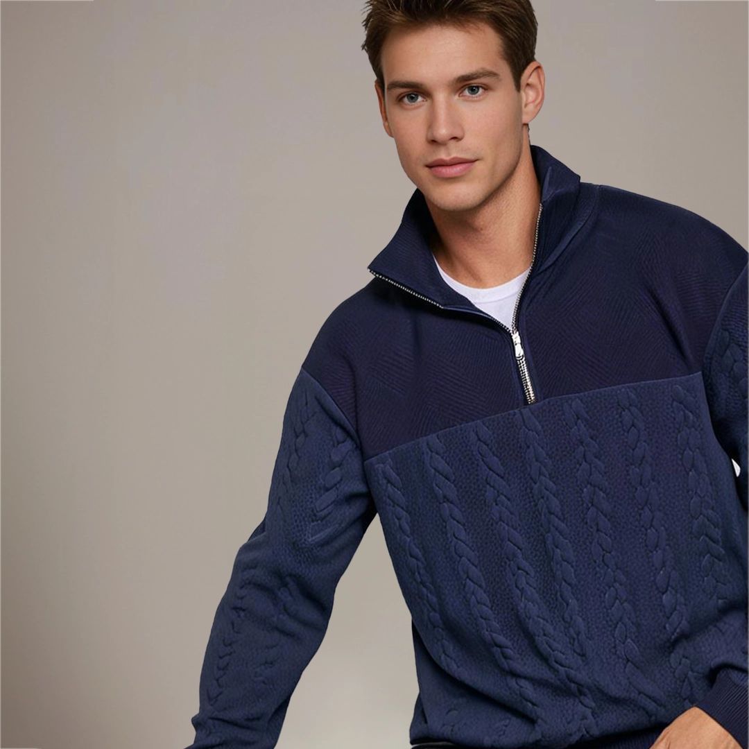 Men's Textured Yoke Cable Knit Half-Zip Pullover