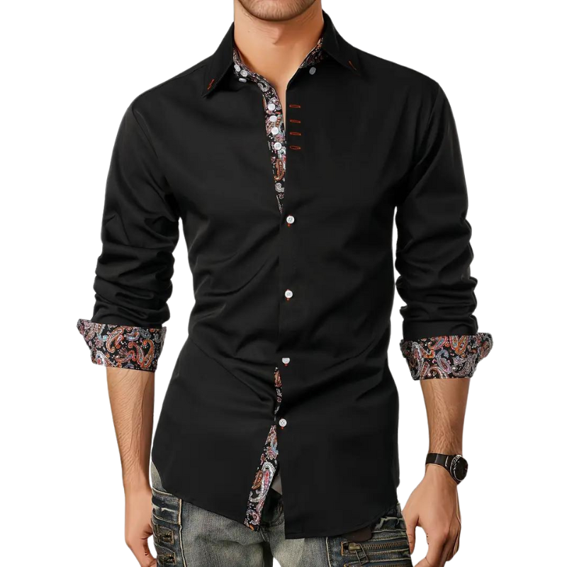 Men's Printed Trim Tailored Button-Up Shirt